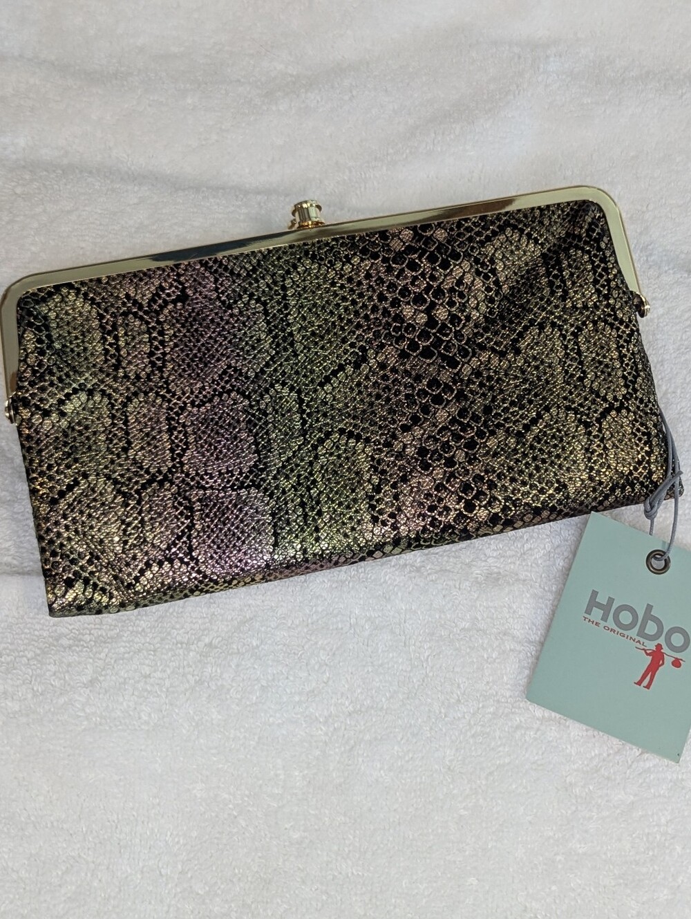 NWT Hobo Lauren Iridescent Scent Exotic Snakeskin Leather Kisslock Wallet Clutch